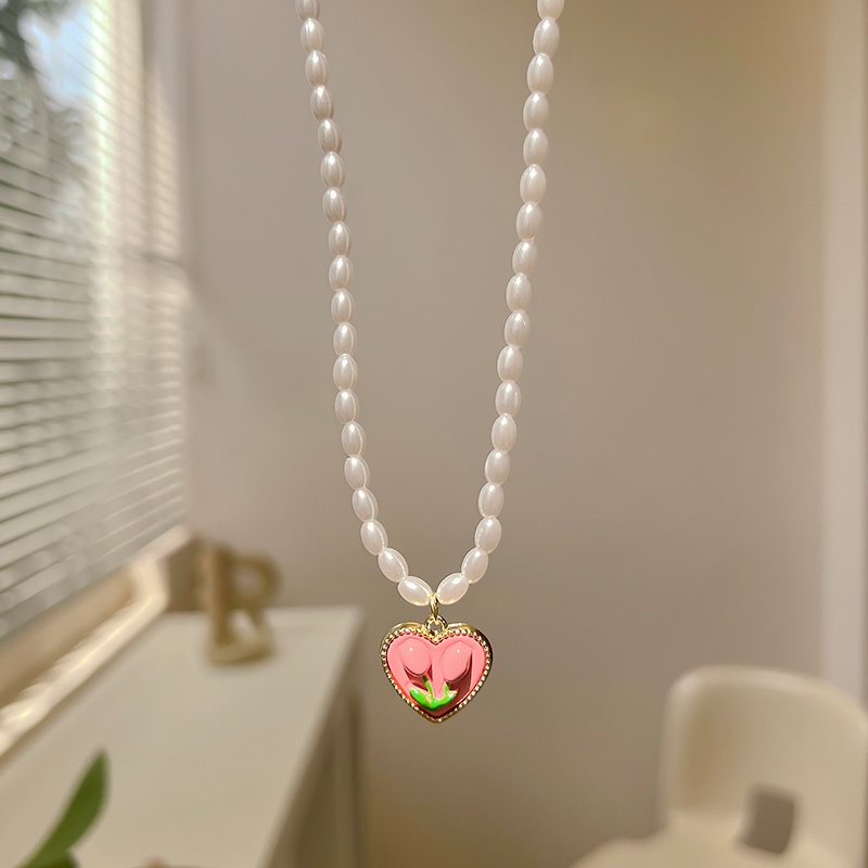 Vòng cổ IF ME mặt hoa tulip đính ngọc trai nhân tạo thanh lịch cho nữ