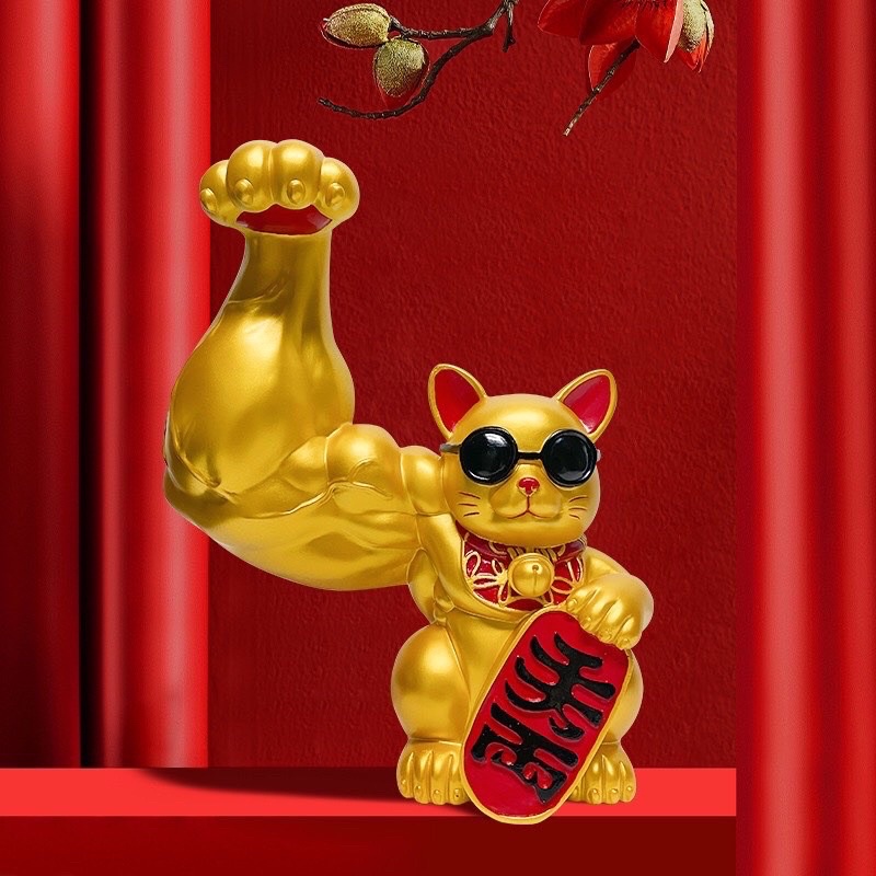 🍀Tặng kèm khăn quấn làm khô tóc 🍀Mèo thần tài 🍀 mèo thần tài cơ bắp lực sĩ tay to tay đô cầu tài 🍀