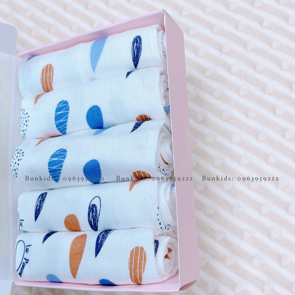 Set 5 Khăn sữa LA Pomme sợi tre 2 lớp cao cấp ( 30x30cm) lapomme khăn sữa sơ sinh cho trẻ em