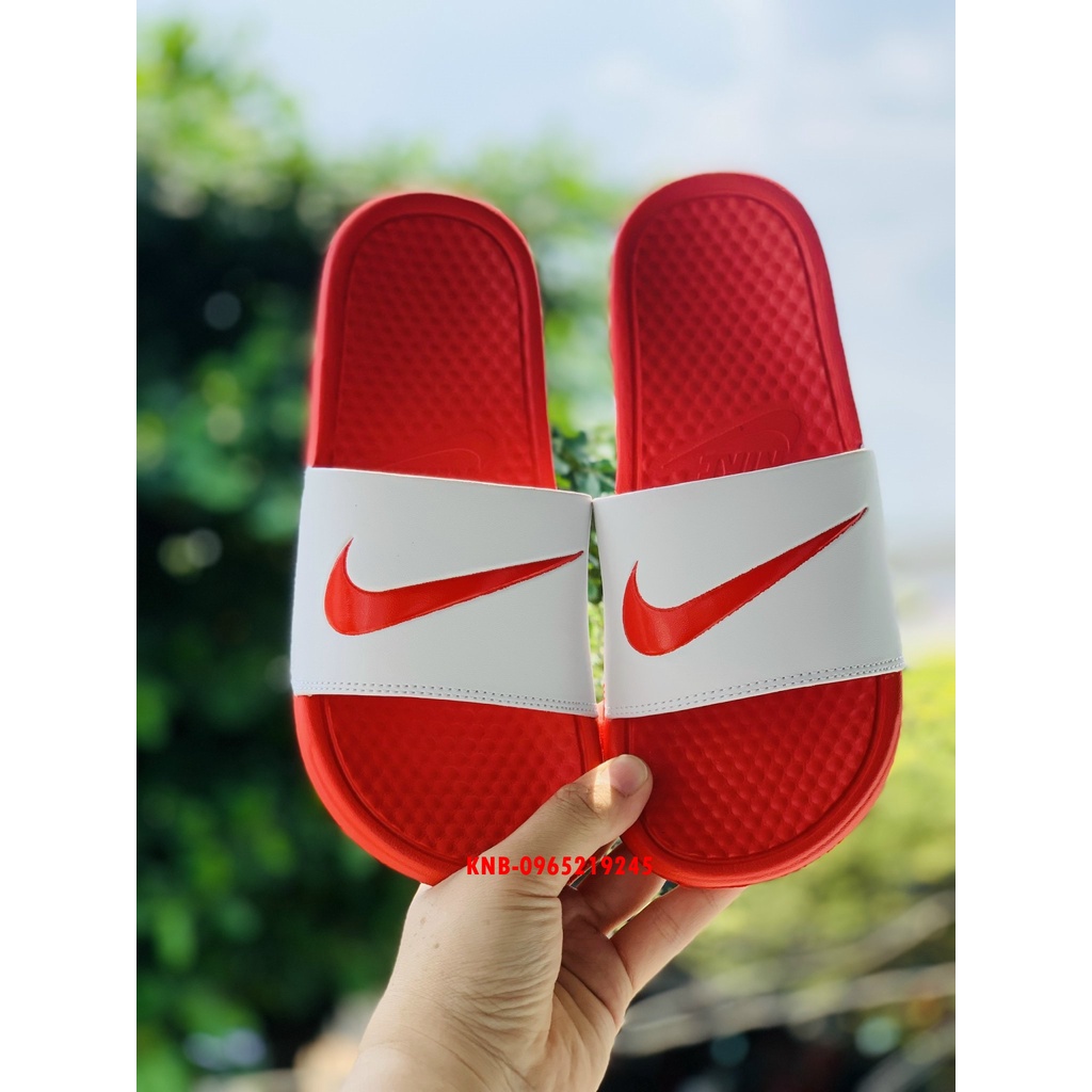 ♥️ Freeship+Ảnh Thật ♥️ dép nike quai ngang nam nữ, dép quai ngang thể thao nam nữ 𝐍𝐈𝐊𝐄-𝐁𝐞𝐧𝐚𝐬𝐬𝐢 màu đỏ quai trắng