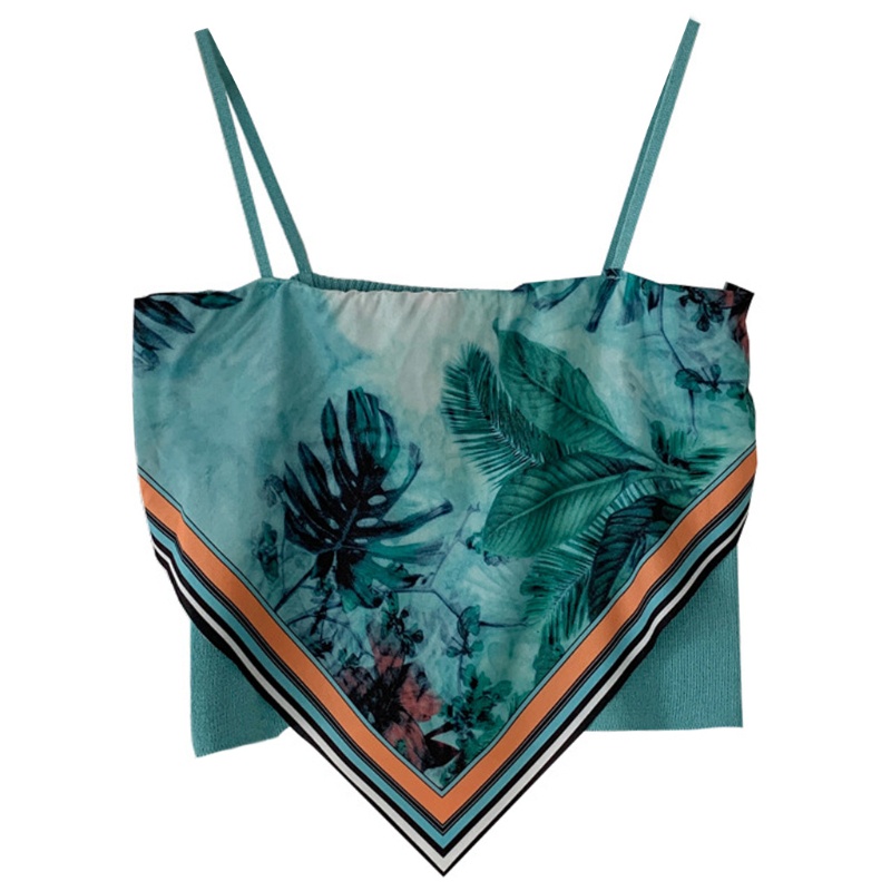 Áo ống hai dây hở lưng in họa tiết hoa lá phong cách boho cho nữ