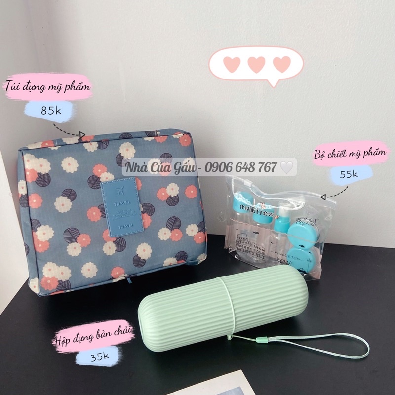 Túi đựng mỹ phẩm, bộ chiết mỹ phẩm, hộp đựng bàn chải (combo 3 trong 1) siêu tiện lợi