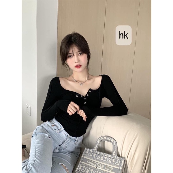 [CÓ ẢNH THẬT + VIDEO TỰ QUAY ] Áo Xinh Dài Tay Có Cúc Bấm Đường Vắt Sổ Ngoài Áo From Ôm, Styte Trung Quốc Hàng L1 | BigBuy360 - bigbuy360.vn