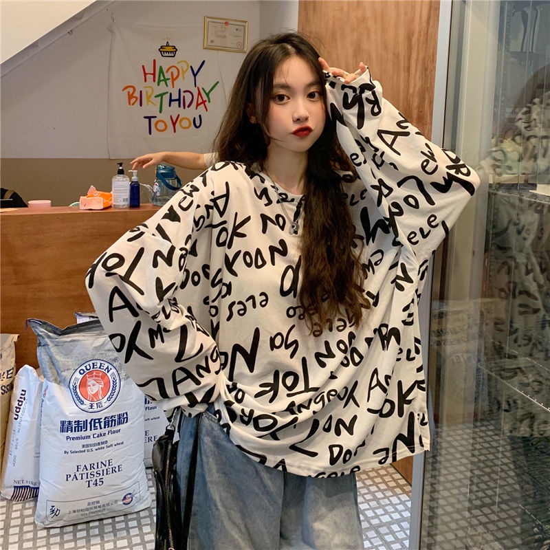 Áo Sweater Mỏng Dáng Rộng In Chữ Thời Trang Mùa Thu Cho Nữ Có Size Lớn