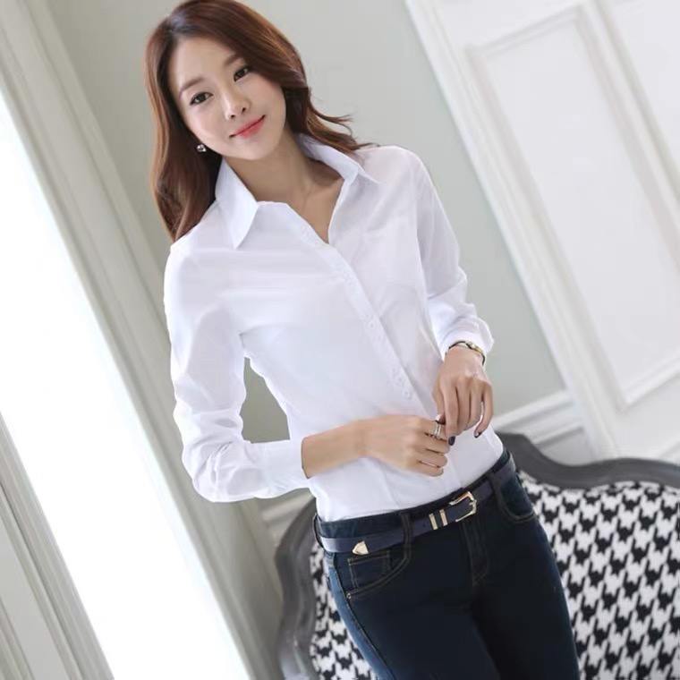 Áo Sơ Mi Chiffon Tay Dài Cổ Chữ V Phong Cách Hàn Quốc Thanh Lịch Dành Cho Nữ