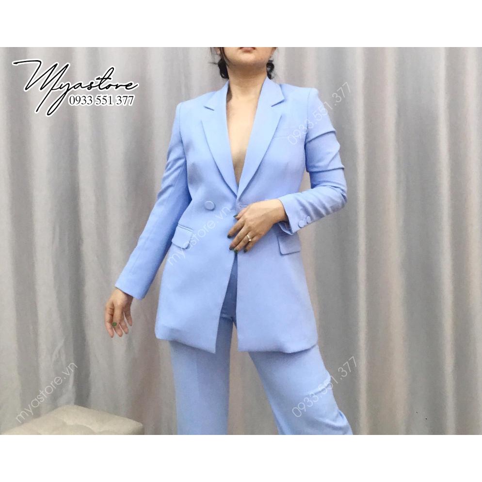 Set vest nữ cao cấp dự tiệc, công sở màu xanh da trời