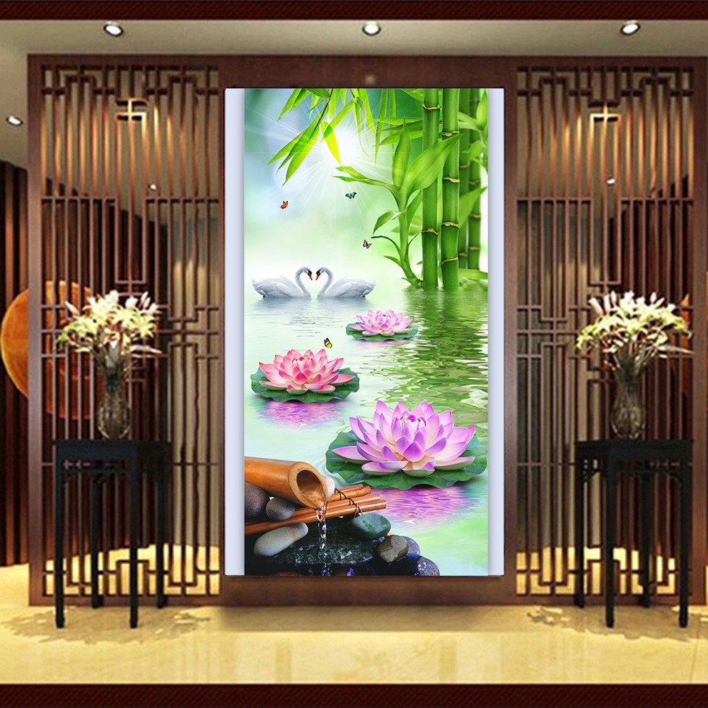 Bộ tranh đính đá 5D tự làm hình hình cặp thiên nga và hoa sen tuyệt đẹp treo trang trí kèm phụ kiện | BigBuy360 - bigbuy360.vn