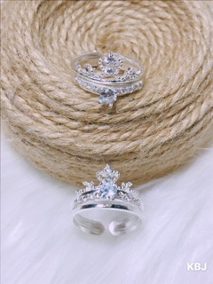 Set nhẫn vương miện bạc ta