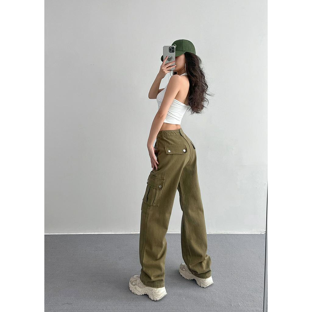 Quần Dài Kaki Ống Rộng Túi Hộp 09 Cạp Cao Nữ Ulzzang
