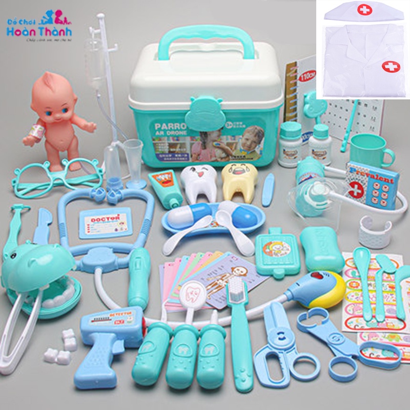 [Mã LIFETOYS1 giảm 30K đơn 99K] Đồ chơi bác sĩ cho bé gồm dụng cụ y tế, y tá 50 chi tiết có áo và mũ