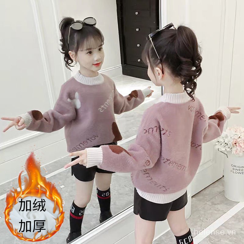 Áo Sweater Dệt Kim Phối Lông Chồn Kiểu Hàn Quốc Thời Trang Mùa Đông 2020 Cho Bé Gái