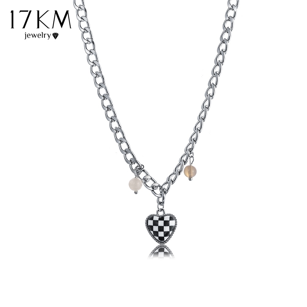 Vòng cổ bạc 17KM mặt kẻ caro bàn cờ kiểm tra phong cách vintage