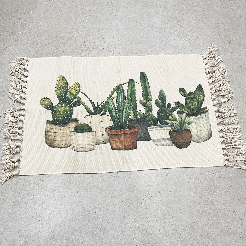 Thảm cotton tua rua in hình xương rồng xinh xắn 60x90cm