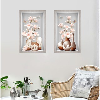 Tranh dán tường HD Bộ 2 bình hoa đẹp 2Binh-007 KT 30 x 45 cm