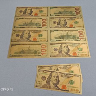 Bộ 10 Tiền USD Mạ Vàng 100 Đô La (seri 68686888 may mắn)
