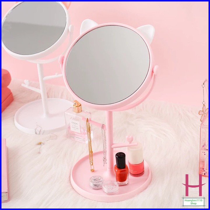 Gương Tai Mèo Để Bàn Trang Điểm Siêu Cute Xoay 360 Độ