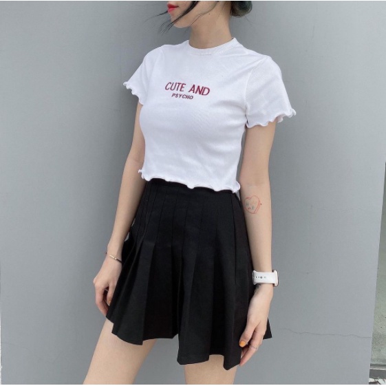 Áo croptop nữ croptop ngắn tay, áo thun nữ body thun gân Cute and psycho | BigBuy360 - bigbuy360.vn