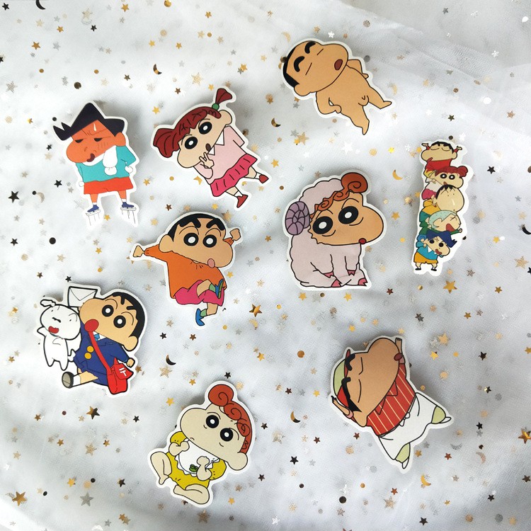 Miếng dán Sticker Anime Manga Crayon Shin-chan (Cậu bé bút chì) trọn bộ 50 hình - In rõ ràng sắc nét khó tróc