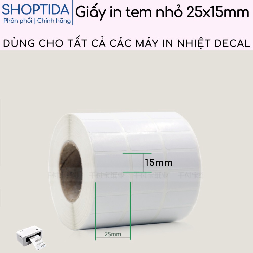 PBO Tem 25x15mm dán mác sản phẩm, tem phụ, tem nhỏ, in nhiệt decal Shoptida 5000 tem/cuộn 50 YC8