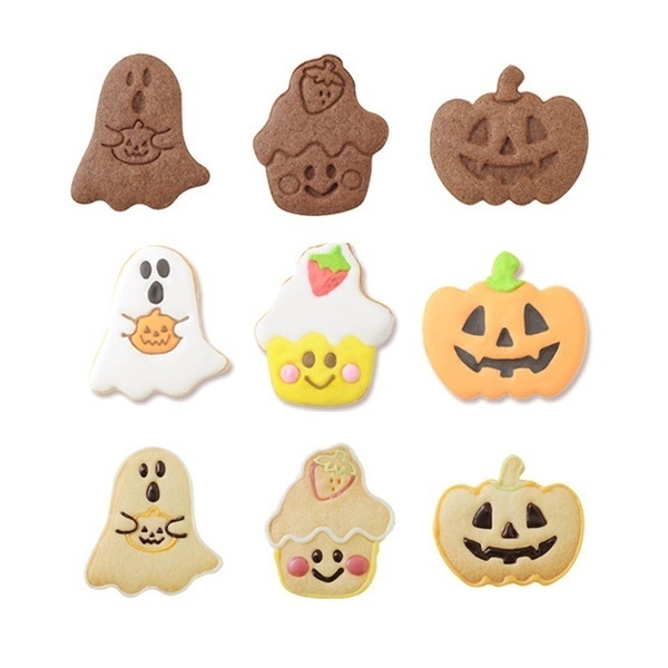 Set 4 khuôn nhựa làm bánh hình bí ngô / ma halloween độc đáo tiện dụng