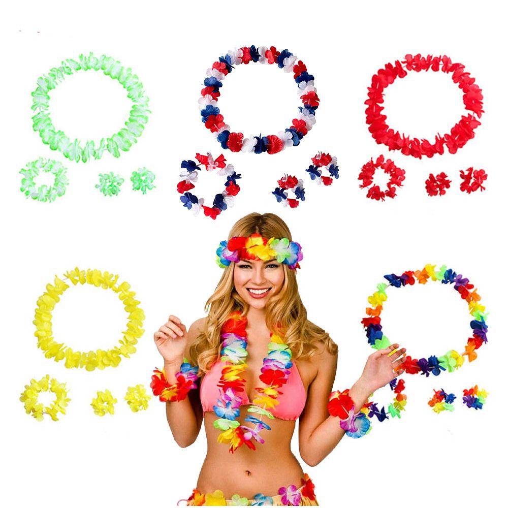 Set 4 Vòng Hoa Đeo Cổ Tay Phong Cách Hawaii Thời Trang Đi Biển Chất Lượng Cao