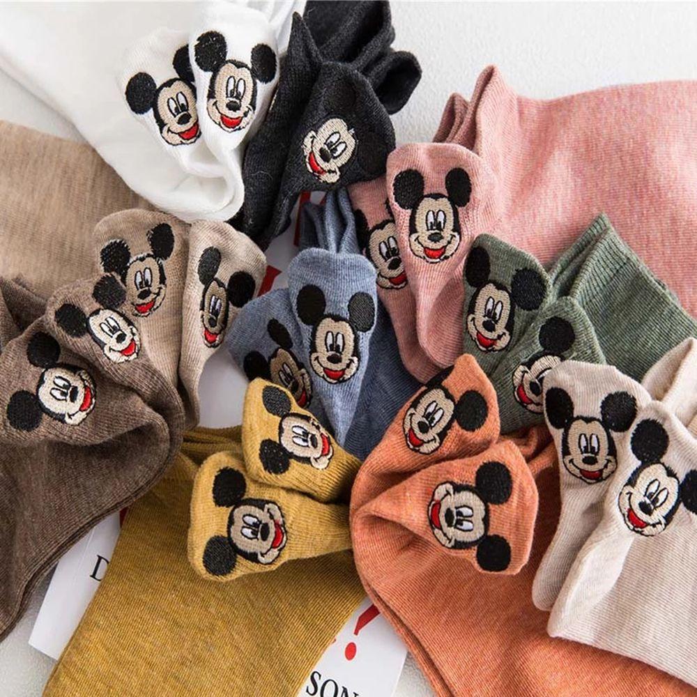 AROMA Vớ Cotton Màu Trơn Thoáng Khí In Họa Tiết Chuột Mickey Hoạt Hình Vui Nhộn Cho Nữ