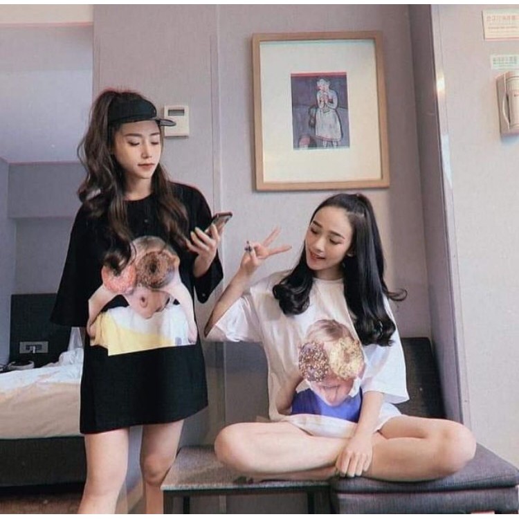 Áo thun nữ ADLV unisex đủ mẫu DONUTS full tag mác ,áo thun form rộng tay lỡ cá tính , BLACK56