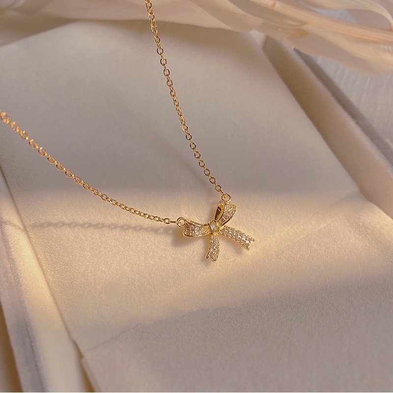 Vòng cổ bạc s925 WE FLOWER mặt nơ đính đá zircon phong cách Hàn Quốc thời trang cho nữ