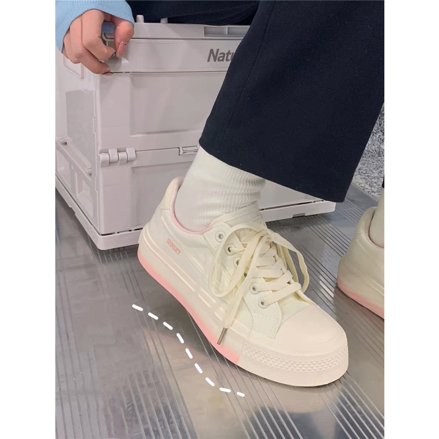 Giày thể thao nữ SST màu trắng chất liệu vải canvas kiểu dáng sneaker basic độn đế 5cm phong cách ulzzang hàn quốc 2021 | WebRaoVat - webraovat.net.vn