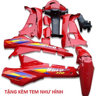 Dàn áo xe Wave thái Màu ĐỎ CỜ [ Tặng Kèm Tem ] -Wave zx   Wave 1 bóng   ,Wave 110 ,nhựa ABS cao cấp