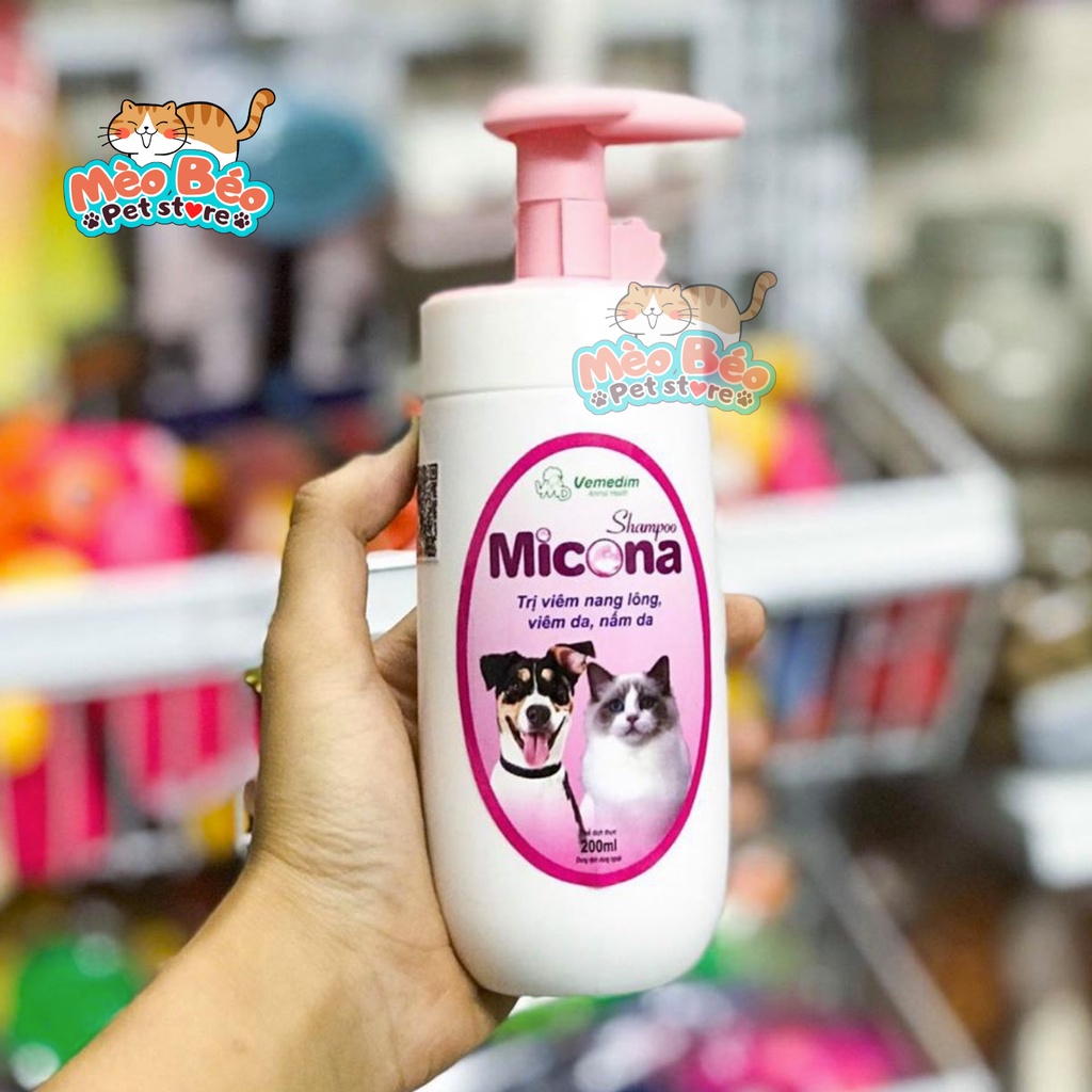 Sữa tắm nấm, viêm da cho mèo Micona Shampoo, sữa tắm nấm cho chó chai 200ml
