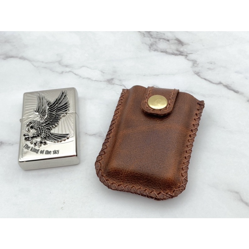 Bao Da Zippo Bỏ Túi Handmade Màu Nâu [ Da Bò Sáp 100% ]