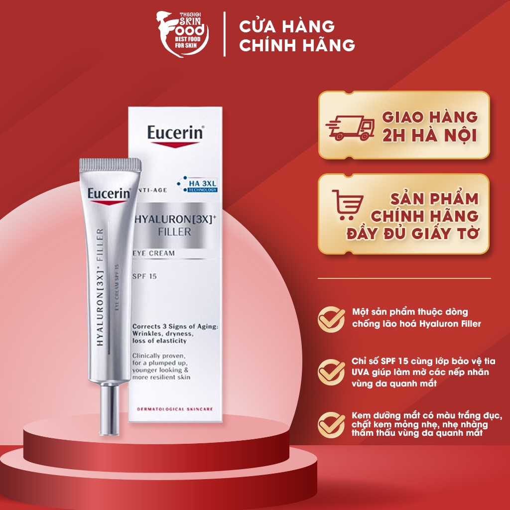Kem Dưỡng Mắt Ngăn Ngừa Lão Hóa, Cải Thiện Nếp Nhăn Eucerin Anti-age Hyaluron 3X Filler Eye Cream 15ml