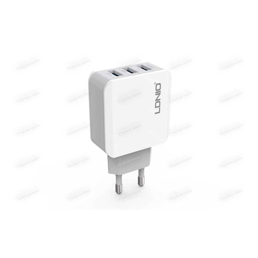 Cốc sạc điện thoại cao cấp Android iPhone có IC ổn dòng bảo vệ thiết bị LDNIO A3301 Trắng 3 USB (sạc nhanh)