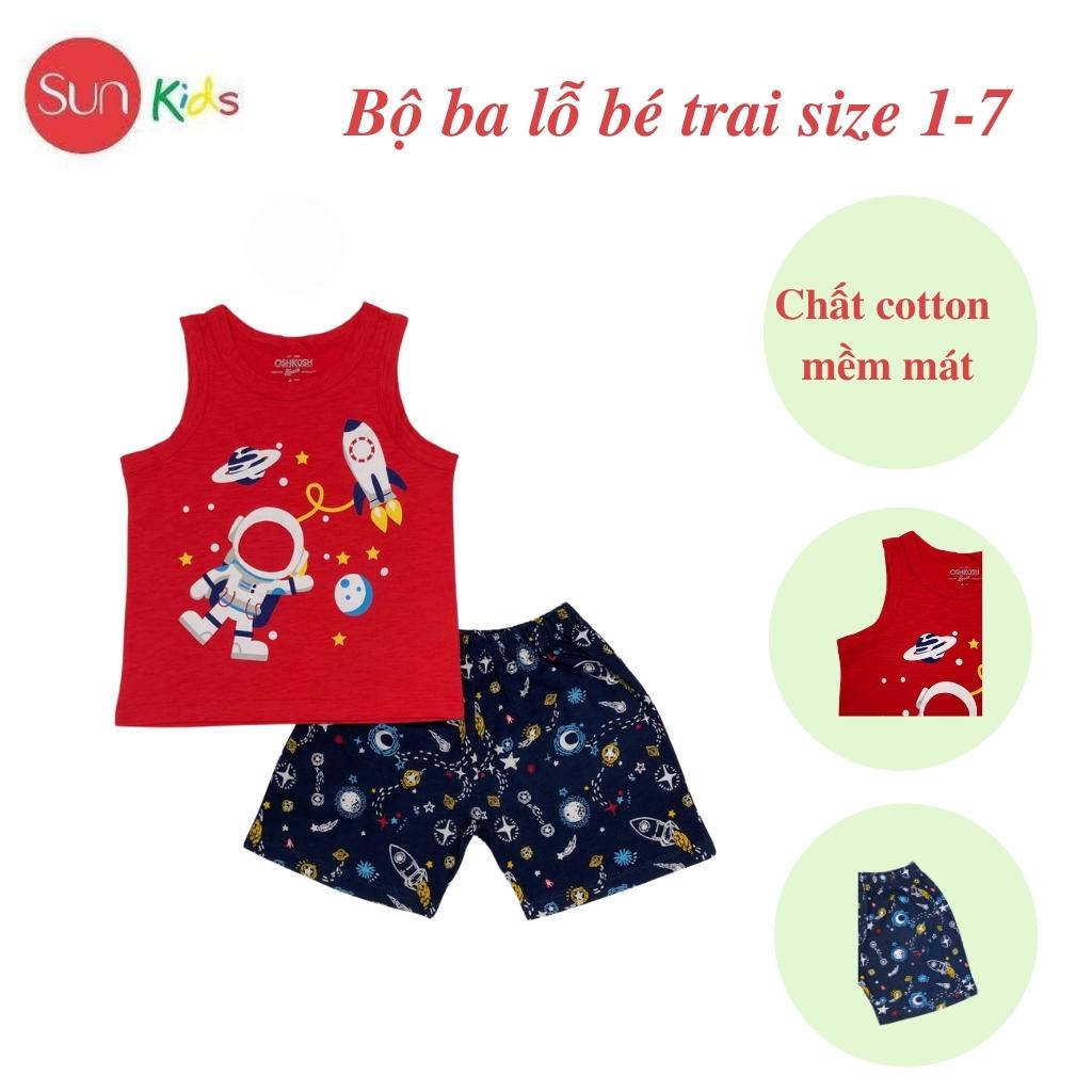 Đồ bộ bé trai, bộ ba lỗ cho bé chất thun cotton, nhiều màu, size 1-7 tuổi - SUNKIDS