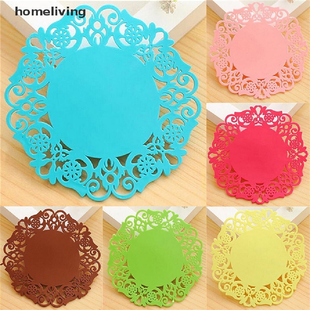 Tấm Lót Ly Trà Cách Nhiệt Bằng Silicone Họa Tiết Ren Hoa