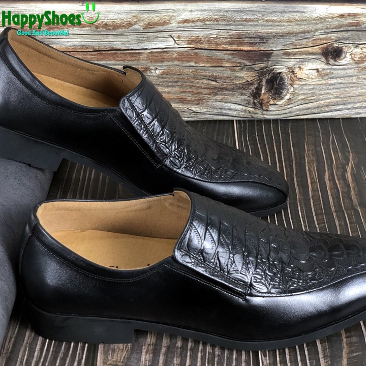 Giày Lười Nam Công Sở Happyshoes Da Bò Thật Dập Vân Cá Sấu - HS84