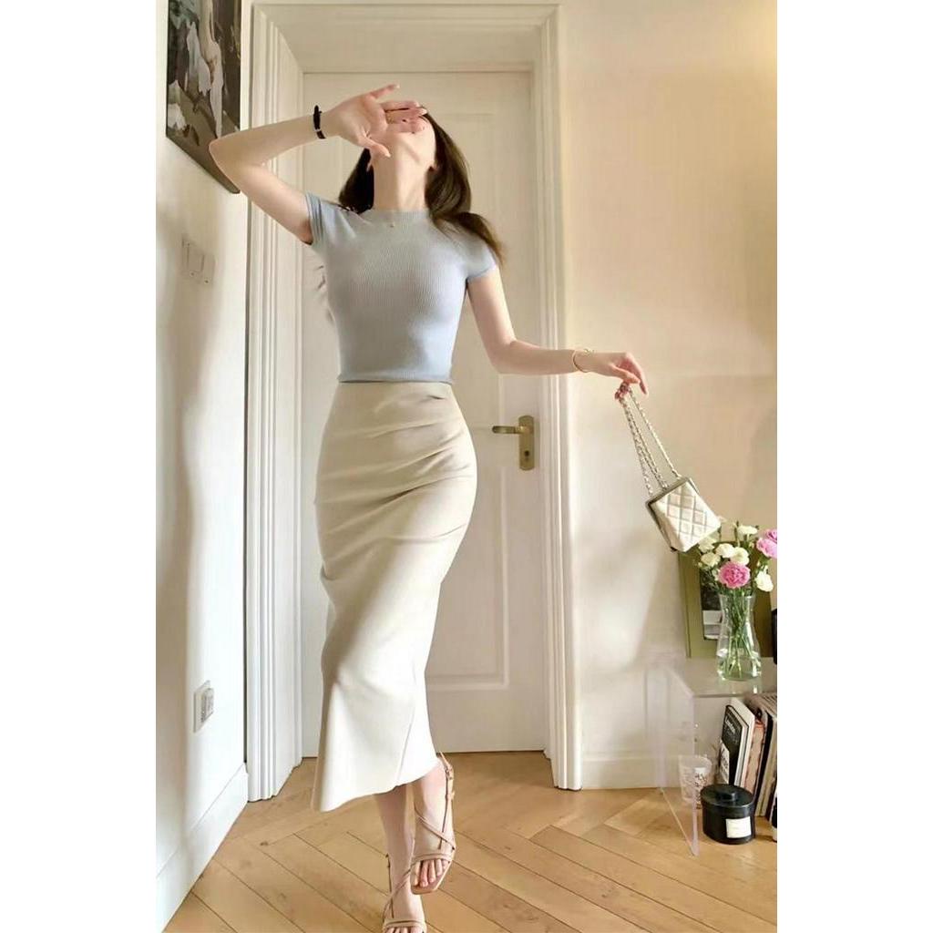 Áo Thun Tay Ngắn Dáng Ôm Màu Xanh Dương 63235