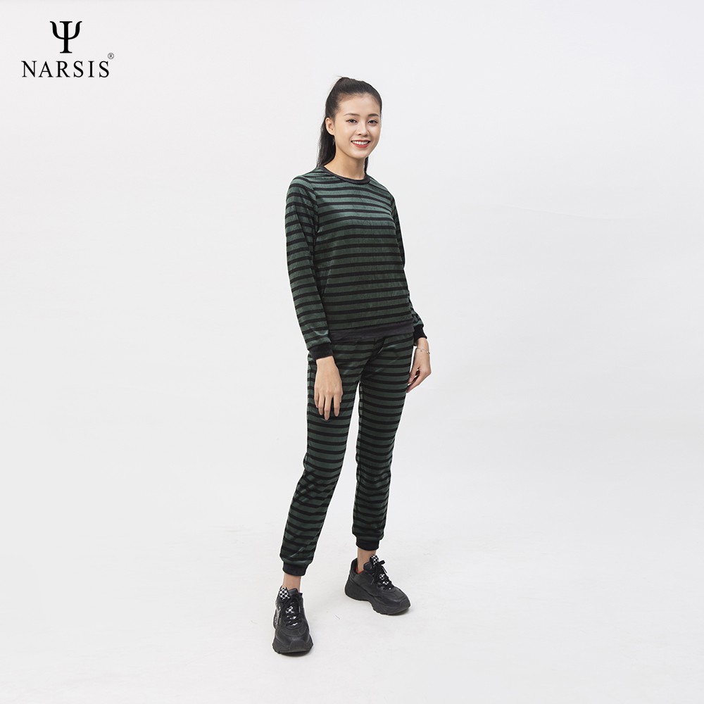 Bộ đồ thu đông nữ Narsis M0025 chất nhung kẻ xanh đen