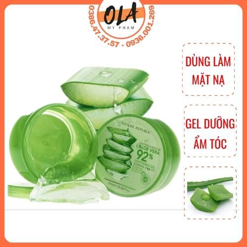 Gel lô hội Soothing &amp; Moisture Aloe Vera 92% Nature Republic 300ml - Gel nha đam đa năng - mỹ phẩm ola