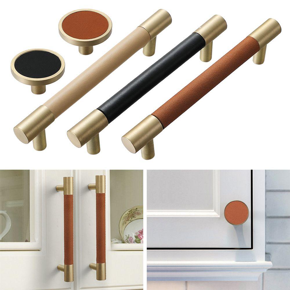 YOLA Tay Nắm Cửa Chất Liệu Da Và Đồng Thau