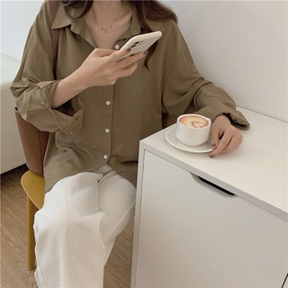 Áo sơ mi trơn nữ Công sở Dài tay Form rộng Ulzzang Hàn Quốc Áo sơ mi nữ Tay dài Thời trang
