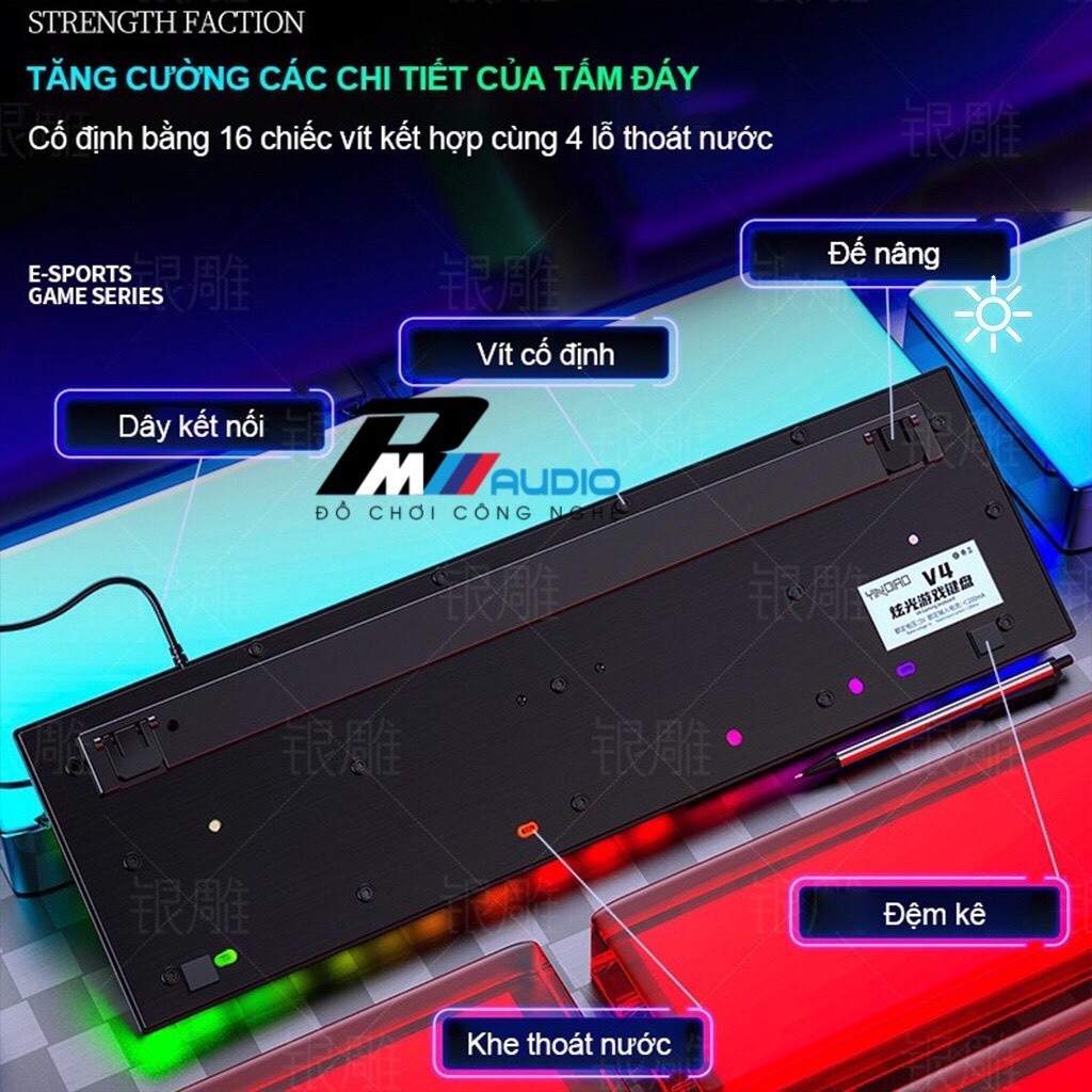 Bàn Phím Máy Tính Kèm Chuột YINDIAO V4 Gaming Có Dây Đèn LED RGB Xuyên Phím Chống Nước-BMVAUDIO