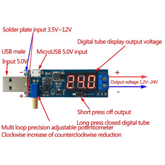 🍀Điều Tốc Quạt 0.5A🍀Mạch Nguồn Đa Năng DC1.2-24V 0.5A🍀Mạch Tăng Áp Kiêm Giảm Áp DC3.5~12V Ra 1.2~24V USB Và Micro USB