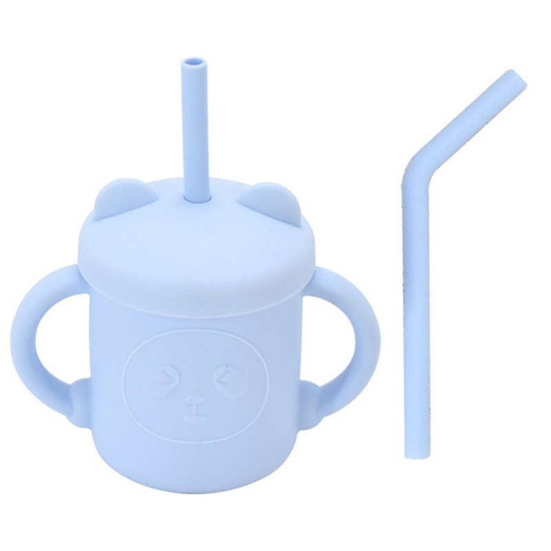 Cốc Cho Bé Tập Uống Nước Bằng Silicon Có Nắp Chống Trượt Kèm 2 Quai Cầm Tiện Lợi Sa