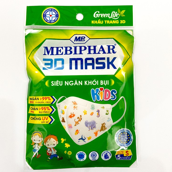 [SET 5 CÁI] Khẩu trang 3D mask cho TRẺ EM MEBIPHAR chống nắng chặn tia UV ngăn tới 99 khói bụi và vi khuẩn