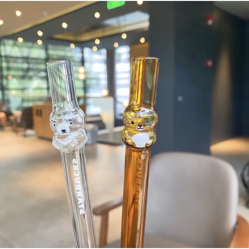 Ống Hút Starbucks Thủy Tinh Dày - Hình Hổ Đá Gấu Đen Giới Hạn Với Vỏ Bảo Vệ Bằng Silicon kèm Bộ Chổi Ống Hút