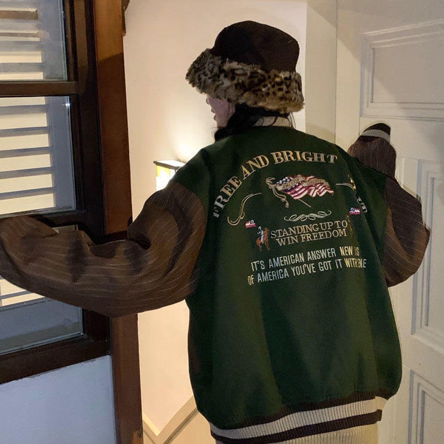 Áo Khoác Bomber Jacket Varsity Chất Đẹp Có Ảnh Thật - Áo Bomber Nam Nữ Hót Trend Màu Vintage