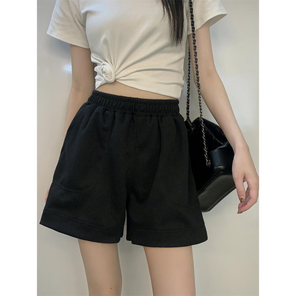 Quần Short Thể Thao Lưng Cao Ống Rộng Màu Sắc Đơn Giản Phong Cách Hàn Quốc