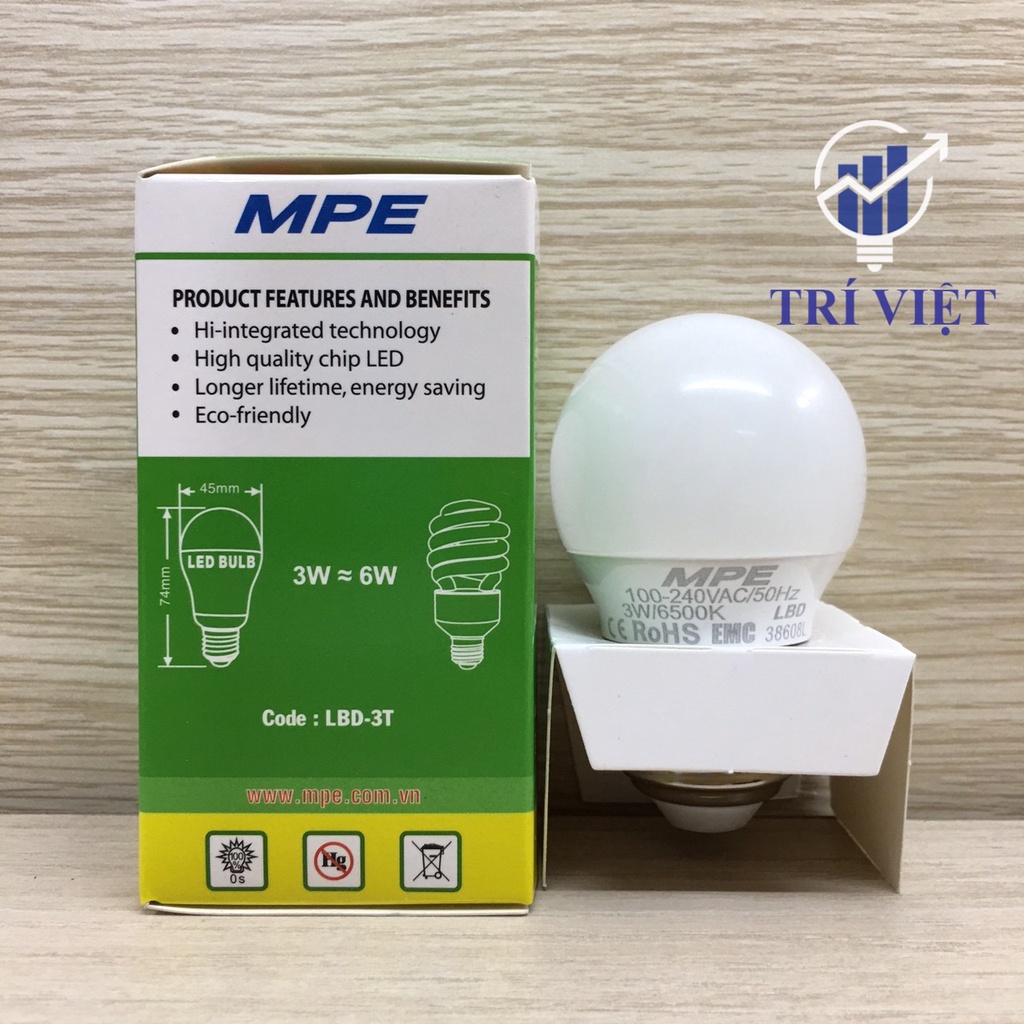 Bóng đèn LED Bulb MPE - Ánh sáng trắng/vàng - 3w cao cấp MPE